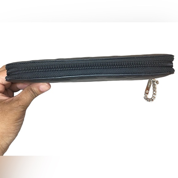 Authentic Black Calfskin Quilted Cambon Ligne Long Zip Around Wallet - Picture 4 of 15
